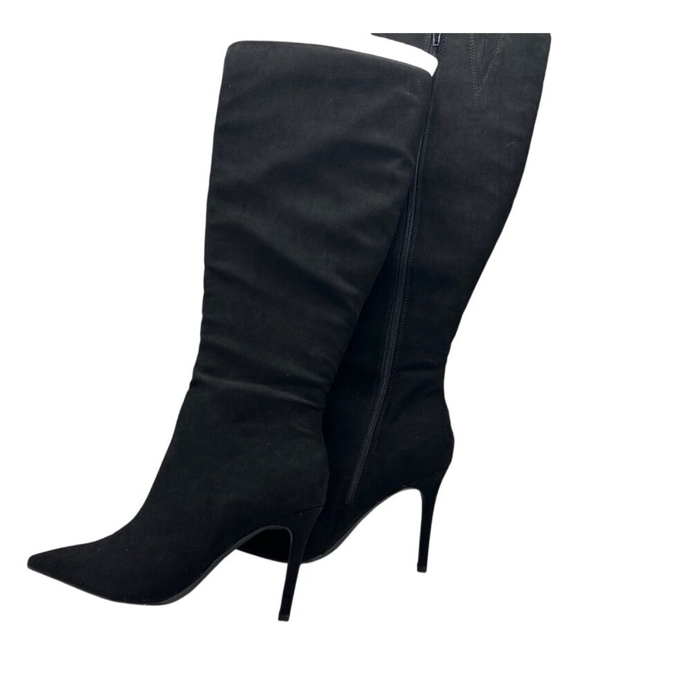 INC international Concept Size 9.5  Below Knee 4" Faux Suede Boots Black - Picture 7 of 16